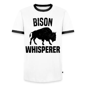 Buffalo Bison Ox Indian American - Men's Ringer Shirt - white/black - Front - AI Model Female 172 light (172cm) & AI Model Male 178 dark (178cm)