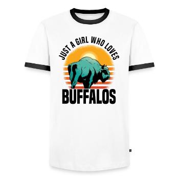 Buffalo Bison Ox Indian American - Men's Ringer Shirt - white/black - Front - AI Model Female 172 light (172cm) & AI Model Male 178 dark (178cm)