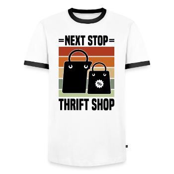 Secondhand Shop Secondhand Eco Hipster Used - Men's Ringer Shirt - white/black - Front - AI Model Female 172 light (172cm) & AI Model Male 178 dark (178cm)