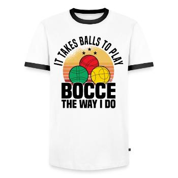 Boccia Petanque Boule Bocciaspieler Lyonnais - Männer Kontrast-T-Shirt - Weiß/Schwarz - Vorne - AI Model Female 172 light (172cm) & AI Model Male 178 dark (178cm)