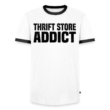 Secondhand Shop Secondhand Eco Hipster Used - Men's Ringer Shirt - white/black - Front - AI Model Female 172 light (172cm) & AI Model Male 178 dark (178cm)