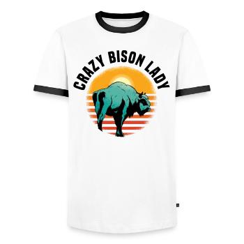Buffalo Bison Ox Indian American - Men's Ringer Shirt - white/black - Front - AI Model Female 172 light (172cm) & AI Model Male 178 dark (178cm)