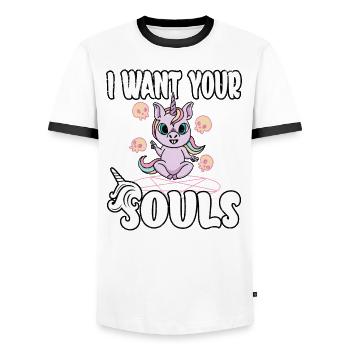 Satan Belzébuth Diable Gothique Pentagramme Mystique - T-shirt contrasté Homme - blanc/noir - Devant - AI Model Female 172 light (172cm) & AI Model Male 178 dark (178cm)