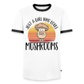 Cueilleur de champignons Chasseurs de champignons Amateurs de champignons Champignons Ferme de champignons - T-shirt contrasté Homme - blanc/noir - Devant - AI Model Female 172 light (172cm) & AI Model Male 178 dark (178cm)