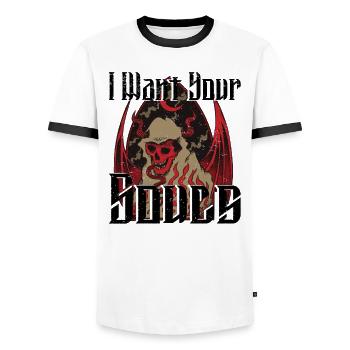 Satan Belzébuth Diable Gothique Pentagramme Mystique - T-shirt contrasté Homme - blanc/noir - Devant - AI Model Female 172 light (172cm) & AI Model Male 178 dark (178cm)