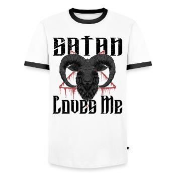 Satan Belzébuth Diable Gothique Pentagramme Mystique - T-shirt contrasté Homme - blanc/noir - Devant - AI Model Female 172 light (172cm) & AI Model Male 178 dark (178cm)