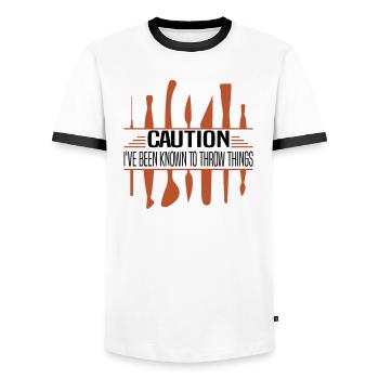 Poterie Argile Cours de poterie Poterie Getöpfert - T-shirt contrasté Homme - blanc/noir - Devant - AI Model Female 172 light (172cm) & AI Model Male 178 dark (178cm)