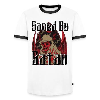 Satan Belzébuth Diable Gothique Pentagramme Mystique - T-shirt contrasté Homme - blanc/noir - Devant - AI Model Female 172 light (172cm) & AI Model Male 178 dark (178cm)