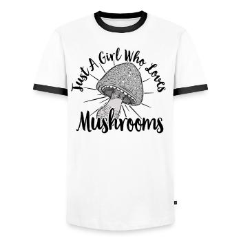 Cueilleur de champignons Chasseurs de champignons Amateurs de champignons Champignons Ferme de champignons - T-shirt contrasté Homme - blanc/noir - Devant - AI Model Female 172 light (172cm) & AI Model Male 178 dark (178cm)
