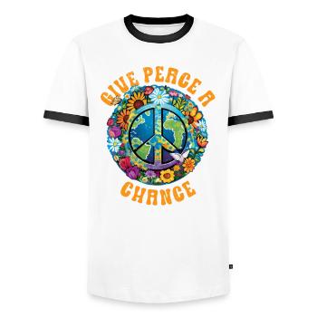 Hippie Peace Zeichen Frieden Blumen Blumenkind - Männer Kontrast-T-Shirt - Weiß/Schwarz - Vorne - AI Model Female 172 light (172cm) & AI Model Male 178 dark (178cm)