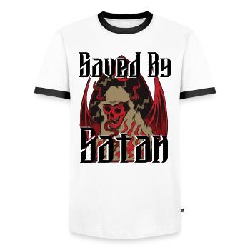 Satan Belzébuth Diable Gothique Pentagramme Mystique - T-shirt contrasté Homme - blanc/noir - Devant - AI Model Female 172 light (172cm) & AI Model Male 178 dark (178cm)