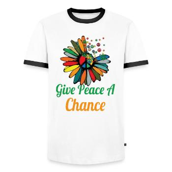 Hippie Peace Zeichen Frieden Blumen Blumenkind - Männer Kontrast-T-Shirt - Weiß/Schwarz - Vorne - AI Model Female 172 light (172cm) & AI Model Male 178 dark (178cm)