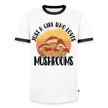 Cueilleur de champignons Chasseurs de champignons Amateurs de champignons Champignons Ferme de champignons - T-shirt contrasté Homme - blanc/noir - Devant - AI Model Female 172 light (172cm) & AI Model Male 178 dark (178cm)