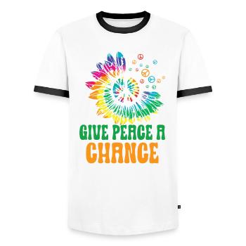 Hippie Peace Zeichen Frieden Blumen Blumenkind - Männer Kontrast-T-Shirt - Weiß/Schwarz - Vorne - AI Model Female 172 light (172cm) & AI Model Male 178 dark (178cm)