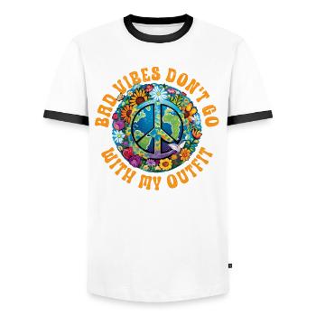 Hippie Peace Zeichen Frieden Blumen Blumenkind - Männer Kontrast-T-Shirt - Weiß/Schwarz - Vorne - AI Model Female 172 light (172cm) & AI Model Male 178 dark (178cm)
