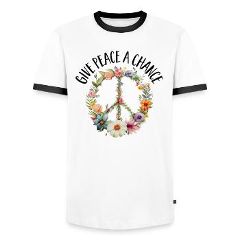 Hippie Peace Zeichen Frieden Blumen Blumenkind - Männer Kontrast-T-Shirt - Weiß/Schwarz - Vorne - AI Model Female 172 light (172cm) & AI Model Male 178 dark (178cm)