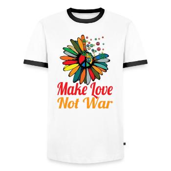 Hippie Peace Sign Peace Flowers Flower Child - Men's Ringer Shirt - white/black - Front - AI Model Female 172 light (172cm) & AI Model Male 178 dark (178cm)
