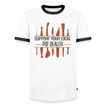 Poterie Argile Cours de poterie Poterie Poterie - T-shirt contrasté Homme - blanc/noir - Devant - AI Model Female 172 light (172cm) & AI Model Male 178 dark (178cm)