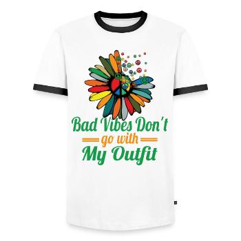Hippie Peace Zeichen Frieden Blumen Blumenkind - Männer Kontrast-T-Shirt - Weiß/Schwarz - Vorne - AI Model Female 172 light (172cm) & AI Model Male 178 dark (178cm)