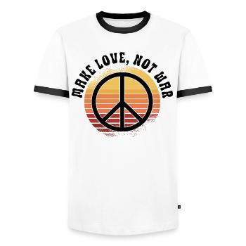 Hippie Peace Sign Peace Flowers Flower Child - Men's Ringer Shirt - white/black - Front - AI Model Female 172 light (172cm) & AI Model Male 178 dark (178cm)