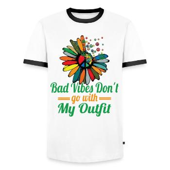 Hippie Peace Zeichen Frieden Blumen Blumenkind - Männer Kontrast-T-Shirt - Weiß/Schwarz - Vorne - AI Model Female 172 light (172cm) & AI Model Male 178 dark (178cm)