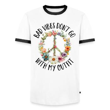 Hippie Peace Zeichen Frieden Blumen Blumenkind - Männer Kontrast-T-Shirt - Weiß/Schwarz - Vorne - AI Model Female 172 light (172cm) & AI Model Male 178 dark (178cm)