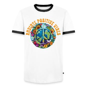 Hippie Peace Zeichen Frieden Blumen Blumenkind - Männer Kontrast-T-Shirt - Weiß/Schwarz - Vorne - AI Model Female 172 light (172cm) & AI Model Male 178 dark (178cm)