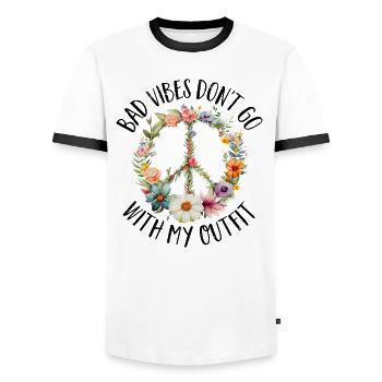 Hippie Paix Signe Paix Fleurs Fleur Enfant - T-shirt contrasté Homme - blanc/noir - Devant - AI Model Female 172 light (172cm) & AI Model Male 178 dark (178cm)