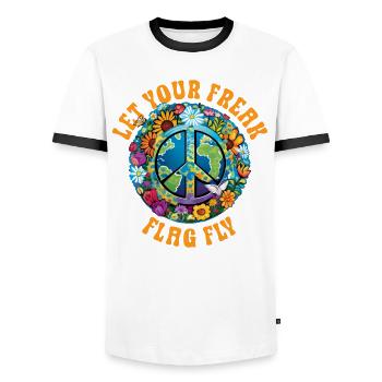 Hippie Peace Sign Peace Flowers Flower Child - Men's Ringer Shirt - white/black - Front - AI Model Female 172 light (172cm) & AI Model Male 178 dark (178cm)