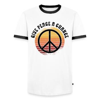 Hippie Peace Zeichen Frieden Blumen Blumenkind - Männer Kontrast-T-Shirt - Weiß/Schwarz - Vorne - AI Model Female 172 light (172cm) & AI Model Male 178 dark (178cm)