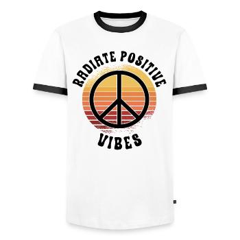Hippie Peace Zeichen Frieden Blumen Blumenkind - Männer Kontrast-T-Shirt - Weiß/Schwarz - Vorne - AI Model Female 172 light (172cm) & AI Model Male 178 dark (178cm)