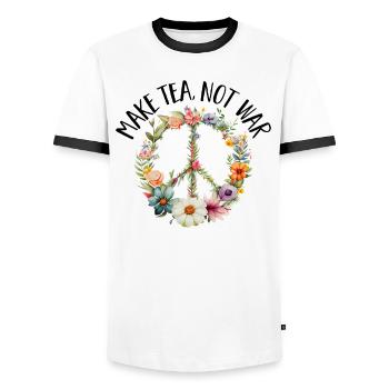 Hippie Peace Sign Peace Flowers Flower Child - Men's Ringer Shirt - white/black - Front - AI Model Female 172 light (172cm) & AI Model Male 178 dark (178cm)