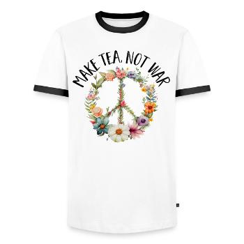 Hippie Paix Signe Paix Fleurs Fleur Enfant - T-shirt contrasté Homme - blanc/noir - Devant - AI Model Female 172 light (172cm) & AI Model Male 178 dark (178cm)