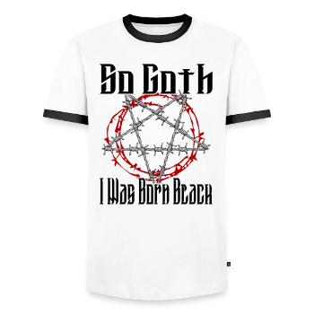 Satan Belzébuth Diable Gothique Pentagramme Mystique - T-shirt contrasté Homme - blanc/noir - Devant - AI Model Female 172 light (172cm) & AI Model Male 178 dark (178cm)