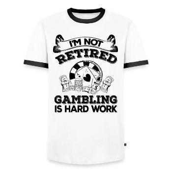 Casino Gambling Slot Machine Card Game - Men's Ringer Shirt - white/black - Front - AI Model Female 172 light (172cm) & AI Model Male 178 dark (178cm)