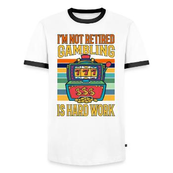 Casino Gambling Slot Machine Card Game - Men's Ringer Shirt - white/black - Front - AI Model Female 172 light (172cm) & AI Model Male 178 dark (178cm)