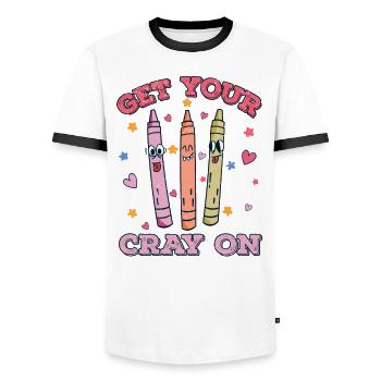 Enseignante au primaire Éducatrice de maternelle - T-shirt contrasté Homme - blanc/noir - Devant - AI Model Female 172 light (172cm) & AI Model Male 178 dark (178cm)