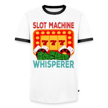 Casino Gambling Slot Machine Card Game - Men's Ringer Shirt - white/black - Front - AI Model Female 172 light (172cm) & AI Model Male 178 dark (178cm)