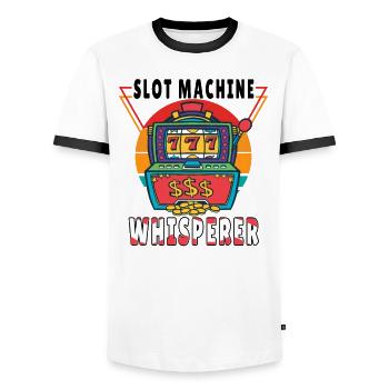 Casino Gambling Slot Machine Card Game - Men's Ringer Shirt - white/black - Front - AI Model Female 172 light (172cm) & AI Model Male 178 dark (178cm)