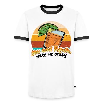 Tequila Alkohol Mexikanisch Mexiko Latino - Männer Kontrast-T-Shirt - Weiß/Schwarz - Vorne - AI Model Female 172 light (172cm) & AI Model Male 178 dark (178cm)