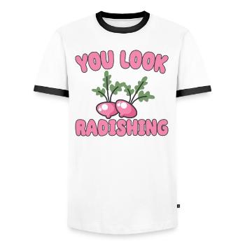 Farmer Farmer Farmer Farm Country Egg Field Work - Men's Ringer Shirt - white/black - Front - AI Model Female 172 light (172cm) & AI Model Male 178 dark (178cm)