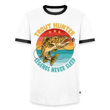 Fishing, Trout, Salmon, Fisherman, Angler, Perch - Men's Ringer Shirt - white/black - Front - AI Model Female 172 light (172cm) & AI Model Male 178 dark (178cm)