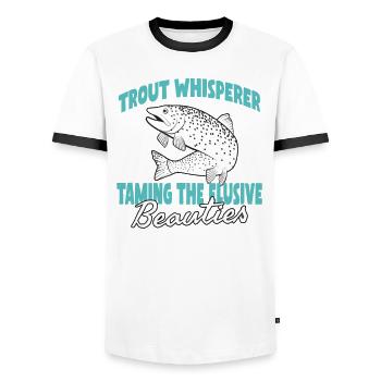 Fischen Forelle Lachs Fischer Angler Barsch - Männer Kontrast-T-Shirt - Weiß/Schwarz - Vorne - AI Model Female 172 light (172cm) & AI Model Male 178 dark (178cm)