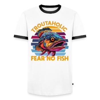 Fishing, Trout, Salmon, Fisherman, Angler, Perch - Men's Ringer Shirt - white/black - Front - AI Model Female 172 light (172cm) & AI Model Male 178 dark (178cm)