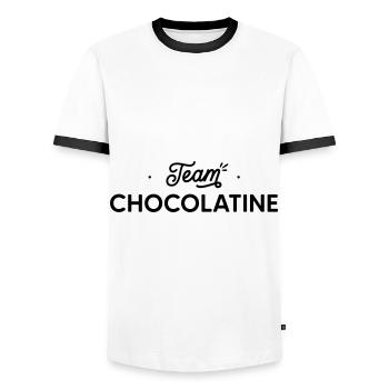 team Chocolatine - T-shirt contrasté Homme - blanc/noir - Devant - AI Model Female 172 light (172cm) & AI Model Male 178 dark (178cm)
