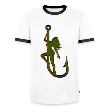 Sexy angler fishing hook woman fishing - Men's Ringer Shirt - white/black - Front - AI Model Female 172 light (172cm) & AI Model Male 178 dark (178cm)