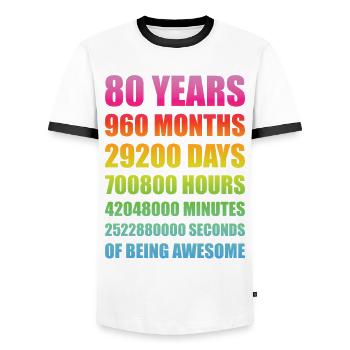 Cadeau d'anniversaire de 80 ans drôle - T-shirt contrasté Homme - blanc/noir - Devant - AI Model Female 172 light (172cm) & AI Model Male 178 dark (178cm)