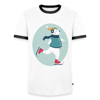 Eisbär Schlittschuhlaufen Weihnachten - Männer Kontrast-T-Shirt - Weiß/Schwarz - Vorne - AI Model Female 172 light (172cm) & AI Model Male 178 dark (178cm)