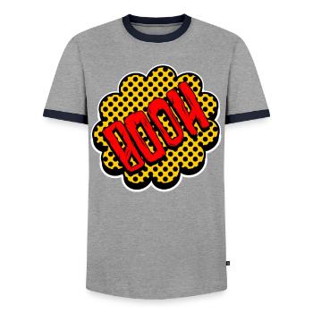 Cartoon booh - Men's Ringer Shirt - grey/navy  - Front - AI Model Female 172 light (172cm) & AI Model Male 178 light (178cm)