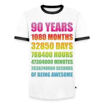 Cadeau d'anniversaire de 90 ans drôle - T-shirt contrasté Homme - blanc/noir - Devant - AI Model Female 172 light (172cm) & AI Model Male 178 dark (178cm)